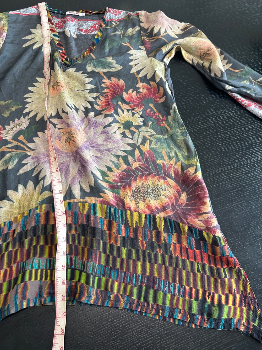 Boho Floral V-Neck Tunic Top in Black Multi - Picture 11 of 15